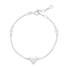 Marguerit armbånd 4x5mm med hammerslået hjerte  hvid emalje 17-18-19 cm 925