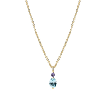 Collier med topaz 6x8mm og iolit 45-48cm forgyldt 925