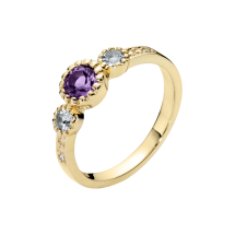 Ring med topaz 2x3mm, ametyst 1x5mm og diamanter 0,03 CT W.SI 333