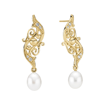 Ørestik med ferskvandsperle 8-8,5mm og diamanter 4x0,03, 4x0,015 CT W.SI. 333