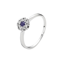 Ring med safir 3mm og diamanter 0,20 CT W.SI hvidguld 585
