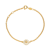 Marguerit armbånd 9mm 24 kt forgyldt hvid emalje 16-17-19cm 925