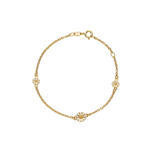 Marguerit armbånd 2x5mm og 1x7,5mm 24 kt forgyldt hvid emalje 17-19cm 925