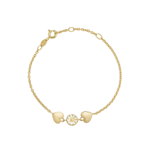 Marguerit armbånd 1x7,5mm  2 hjerter mat 24 kt forg. hvid emalje 16-18-19cm 925