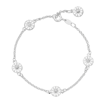Marguerit armbånd med 5x7,5mm marg. hvid emalje 16-17-19cm 925