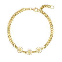 Marguerit armbånd 3x7,5mm med panser kæde 24kt forgyldt hvid emalje 17-19cm 925