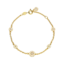 Marguerit armbånd 5x5+1x7,5mm 4 zirkonia 24kt forg. hvid emalje 17-18-19cm 925