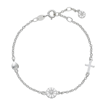 Marguerit armbånd med tro, håb og kærlighed 7,5+5 mm hvid emalje 17-18-19 cm 925