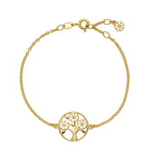 Marguerit armbånd livets træ 18 mm 4x5 mm 24 kt forgyldt hvid emalje 17-18-19 cm 925