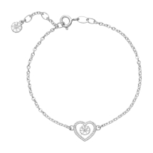 Marguerit armbånd 2x5mm snoet hjerte 11 mm  hvid emalje 17-18-19cm 925