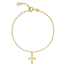 Marguerit armbånd kors 2x5mm 24kt forgyldt hvid emajle 17-18-19 cm 925