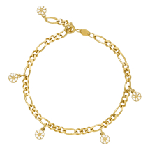 Marguerit armbånd figaro 5x5mm 24kt forgyldt hvid emajle 17-19 cm 925