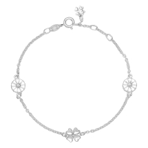 Marguerit armbånd 2x7,5mm med firkløver hvid emajle 17-18-19cm 925