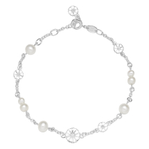 Marguerit armbånd 4x5mm og 1x7,5mm 7 stk ferskvandsperle hvid emajle 17-18-19 cm 925