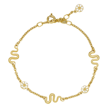 Marguerit armbånd 3x5 mm med bølge 24kt forgyldt hvid emajle 17-18-19 cm 925