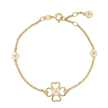 Marguerit armbånd med 4x5mm og firkløver 24kt forgyldt hvid emalje 17-18-19 cm 925