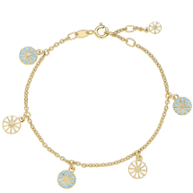 Marguerit armbånd med 5x7,5mm og 5mm 24kt forgyldt med lyseblå emalje 17-18-19cm 925