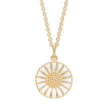 Marguerit collier 18 mm 24kt forgyldt hvid emalje 45-48cm 925