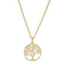 Marguerit collier i livetstræ 20mm 5x5mm 24kt forgyldt hvid emalje 45-48 cm  925