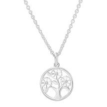 Marguerit collier lille livets træ 18mm 3x5 mm  hvid emalje 45-48 cm 925