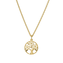 Marguerit collier lille livets træ 18mm 3x5 mm 24kt forgyldt hvid emalje 45-48 cm 925