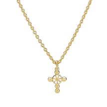 Marguerit collier kors 5 mm 24kt forgyldt hvid emajle 45-48cm 925