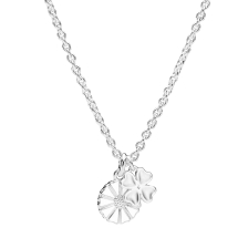 Marguerit collier 9 mm med firkløver hvid emajle 45-48 cm 925