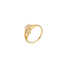 Marguerit ring 1x5mm og 1x7,5mm 24 kt forgyldt hvid emalje 925