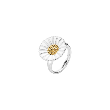 Marguerit ring 18mm med hvid emalje 24kt forgyldt i midten 925