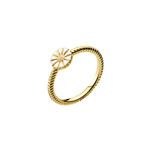 Marguerit ring 7,5mm med snoet ringskinne 24kt forgyldt hvid emalje 925