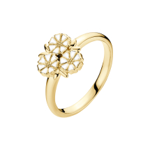 Marguerit ring blad 3x5mm 11x11 mm 24kt forgyldt hvid emajle 925