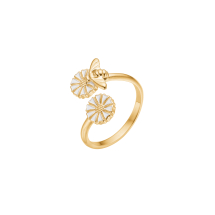Marguerit ring 2x7,5 mm med bi 24kt forgyldt hvid emalje 925