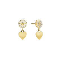 Marguerit ørehænger med 1x7,5mm og hjerte mat hvid emalje 24 kt forgyldt 925