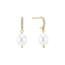 Ørestik med ferskvandsperle 8-8,5mm og zirkonia  forgyldt 925