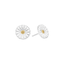 Marguerit ørestik 11mm med hvid emalje 24kt forgyldt i midten 925