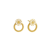 Marguerit ørestik 7,5mm med løs snoet ring 12mm 24kt forgyldt hvid emalje 925