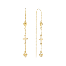 Marguerit ørehænger med tro, håb og kærlighed 24 kt forgyldt hvid emalje 925