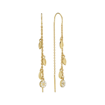 Marguerit ørehænger 5mm med blade 24kt forgyldt hvid emalje 925