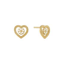 Marguerit ørestik 5 mm snoet hjerte 11 mm 24kt forgyldt hvid emalje 925