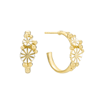 Marguerit creol 1x5mm og 1x7,5mm med kugler 20mm 24kt forgyldt hvid emajle 925