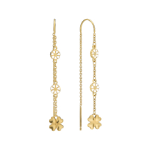 Marguerit ørehænger med firkløver 2x5 mm 24kt forgyldt hvid emalje 925