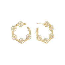 Marguerit ørestik 5x5mm flettet cirkel 20mml 24kt forgyldt hvid emalje 925