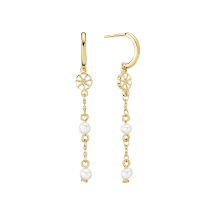 Marguerit ørehænger 1x5mm 2 stk ferskvands perle 24kt forgyldt hvid emalje 925