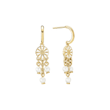 Marguerit ørehænger 7,5mm 3x3 fvp 24kt forgyldt hvid emalje 925