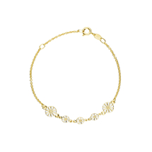 Marguerit armbånd 2x7,5mm og 3x5mm 24 kt forgyldt  hvid emalje 16-19cm 925