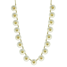 Marguerit collier med 17x18mm 24 kt forgyldt hvid emalje 50 cm 925