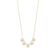 Marguerit collier med 5x11mm 24 kt forgyldt 42-45cm hvid emalje 925
