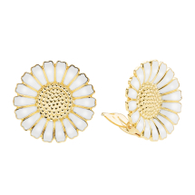 Marguerit øreclips 25mm 24 kt forgyldt med hvid emalje 925