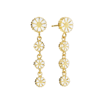 Marguerit ørehænger 1x7,5mm og 3x5mm 24 kt forgyldt hvid emalje 925