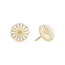 Marguerit ørestik 11mm 24 kt forgyldt hvid emalje 925
